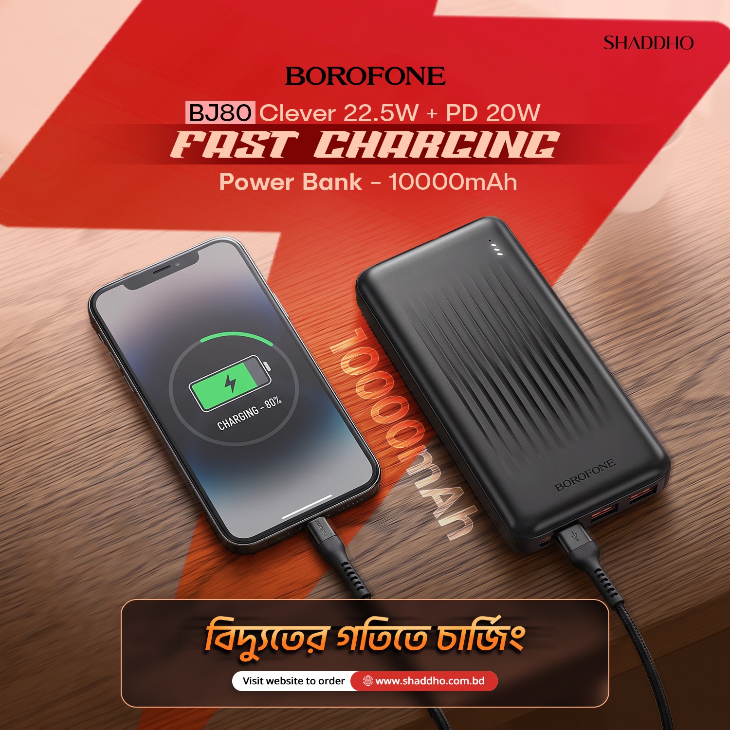 Borofone BJ80 Clever 22.5W + PD 20W Fast Charging Power Bank - 10000mAh
