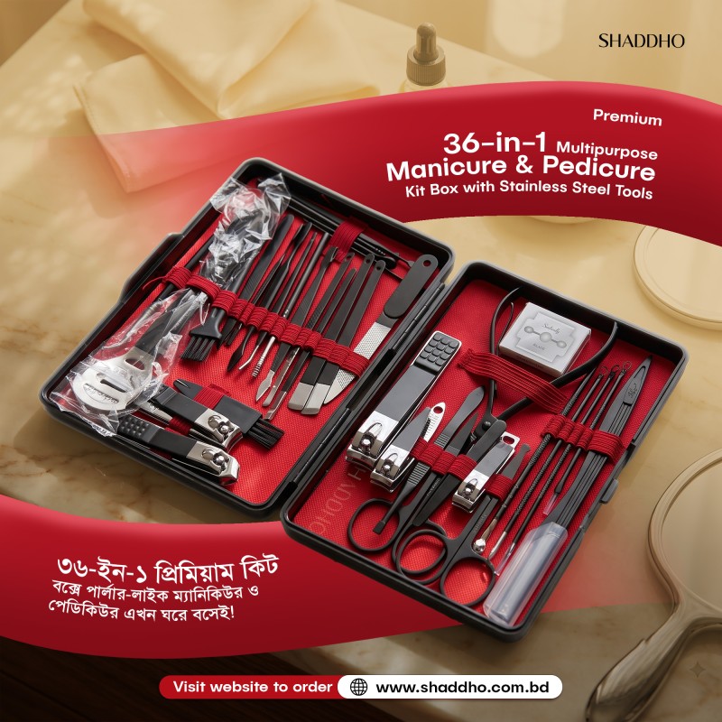 Premium 36-in-1 Multipurpose Manicure & Pedicure Kit Box with Stainless Steel Tools