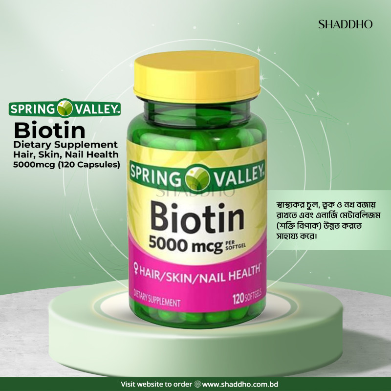 Spring Valley Biotin Dietary Supplement Hair, Skin, Nail Health 5000mcg (120 Capsules)