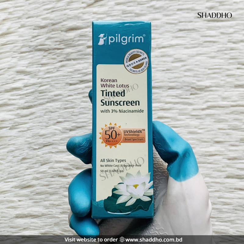 Pilgrim Korean White Lotus Tinted Sunscreen SPF 50+ PA++++ with 3% Niacinamide (50ml)