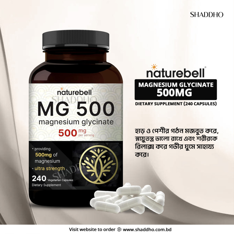 NatureBell Magnesium Glycinate 500mg Dietary Supplement (240 Capsules)