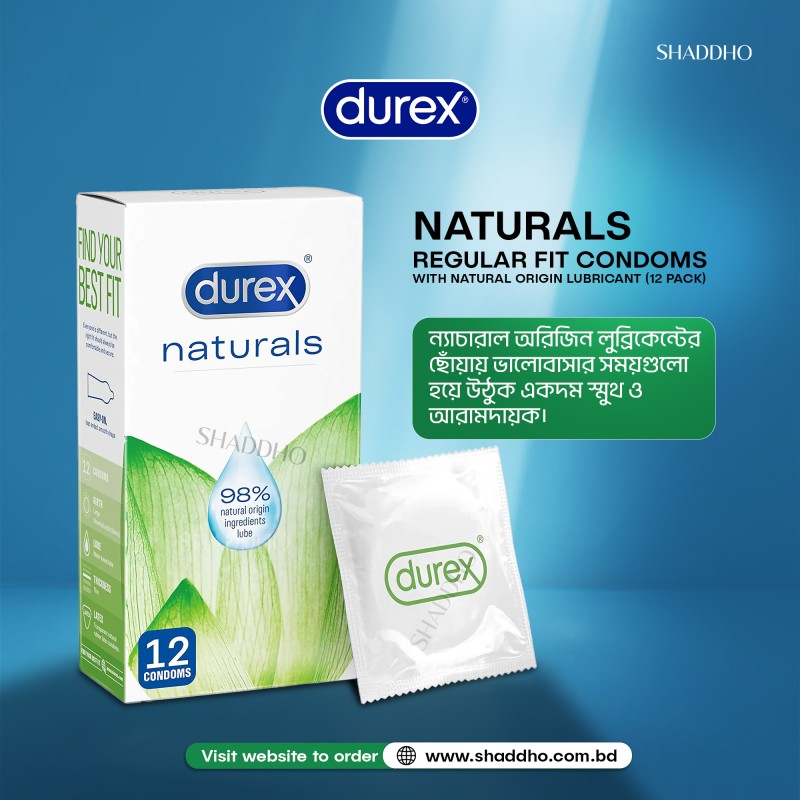 Durex Naturals Regular Fit Condoms with Natural Origin Lubricant (12 Pack)
