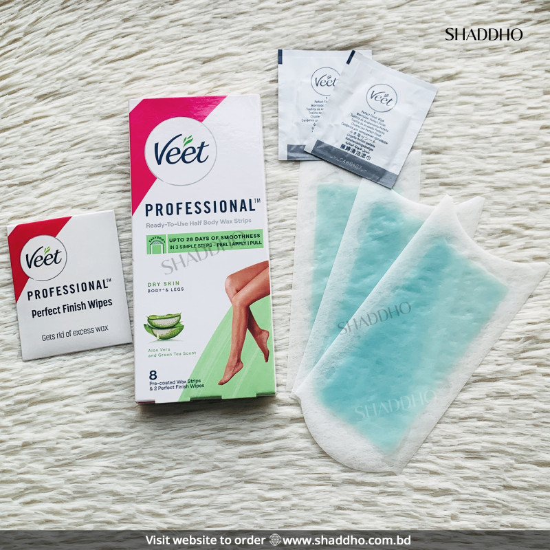 Veet Professional Wax Strips with Aloe Vera and Green Tea (8 Strips)